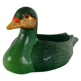 Sergio Bustamante Papier Mache Green Duck Planter