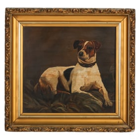 19C Jack Russell Terrier Dog Portrait Oil Painting