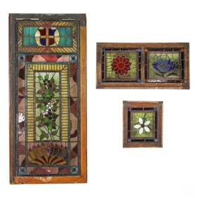 Architectural Salvage Stained Glass Window 3pc LOT
