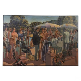 John H Howard b1940 Deco Style Pool Party Painting