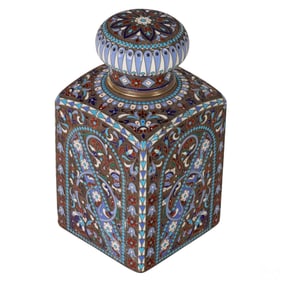 Russian 84 Silver & Enameled Tea Caddy Decanter