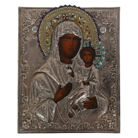 Russian Orthodox Silvered Cloisonne Religious Icon