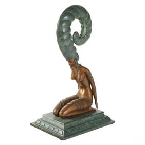 Erte 1892-1990 La Plume Art Deco Bronze Sculpture