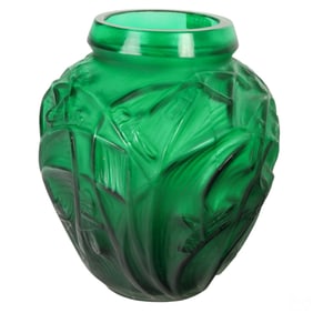 Art Deco Glass Grasshopper Vase after Rene Lalique