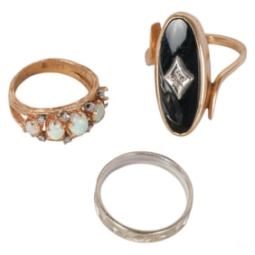 14k Gold Opal, Diamond & Onyx Ladies Rings 3pc LOT
