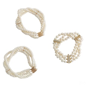 14k Triple-Strand Freshwater Pearl Bracelet LOT