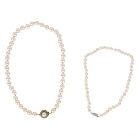 14k Gold Vintage Cultured Pearl Necklace 2pc LOT