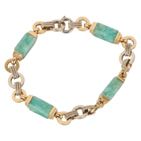 18K Gold Amazonite Antique Art Deco Bracelet 18.5g