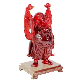 Chinese Cherry Amber Resin 18" Buddha Sculpture