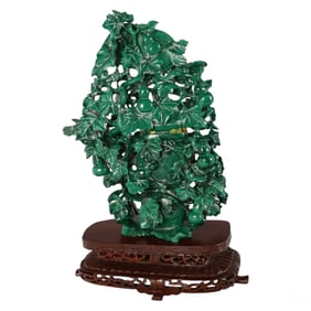 Chinese Carved Malachite Banzai Covered Urn Vase