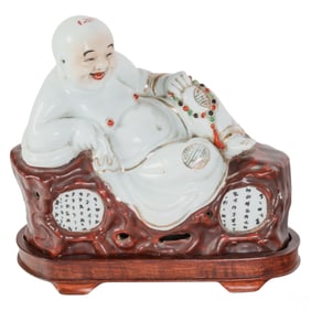 Chinese Porcelain Reclining Happy Buddha Statue