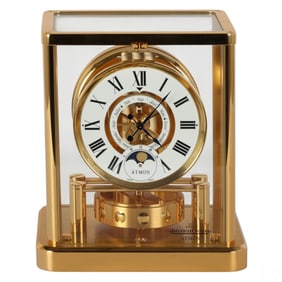 LeCoultre Atmos Brass Glass Clock with Moon Phase