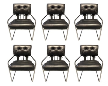 Faleschini Tucroma Chrome Leather Chairs 6pc SET