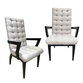 James Mont Pair Upholstered High Back Armchairs