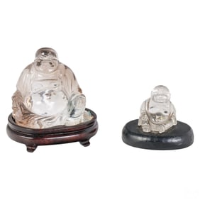 Chinese Carved Rock Crystal Buddha Figures 2pc LOT