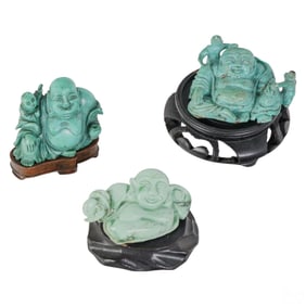 Chinese Carved Turquoise Buddha Figures 3pc LOT