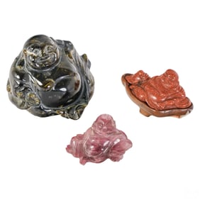 Chinese Carved Gemstone Buddha Figurines 3pc LOT