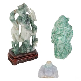 Chinese Carved Natural Jade Buddha Statues 3pc LOT