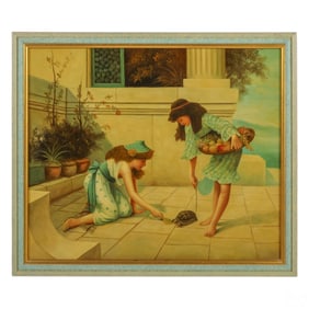 19thC. Italian Style Figural Turtle Scene Painting