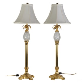 Waterford Brass Crystal Pineapple Buffet Lamp PAIR