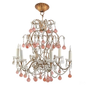 Italian Pink Clear Macaroni Glass Drop Chandelier