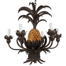 Hollywood Regency Gilt Tole Pineapple Chandelier
