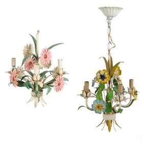 Palm Beach Regency Floral Tole Chandelier 2pc LOT