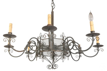 Spanish Revival Gothic Wrought Iron Chandelier