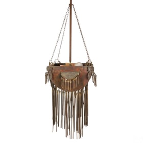 Arts & Crafts Style Copper Slag Glass Chandelier