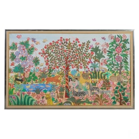 Manuel Lepe 1936-1984 Garden of Eden Folk Painting