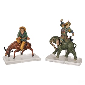 Chinese Pottery Rider Warrior Roof Tile Sculptures