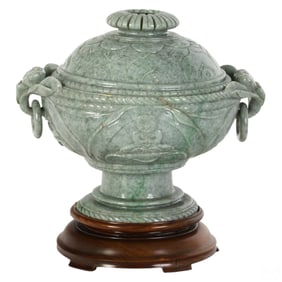 Chinese Old Carved Hetian Jade Covered Censor Bowl