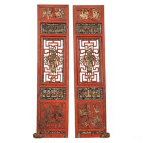 Chinese Wood Carved Pierced Figural Floral Panels
