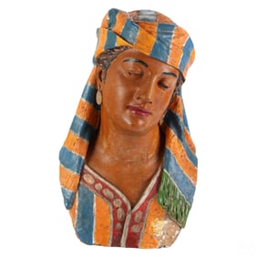 Egyptian Revival Terracotta Polychrome Bust SIGNED