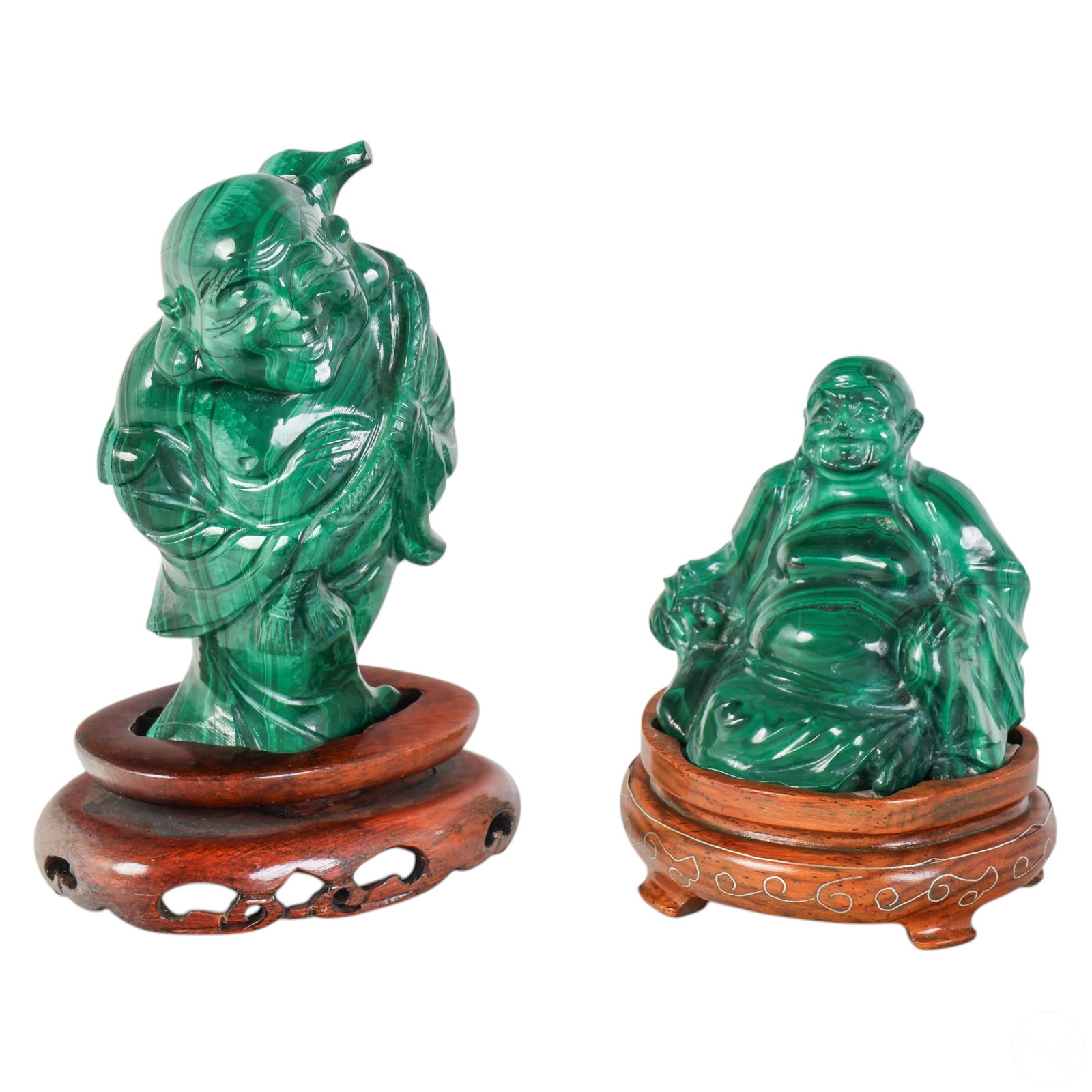 Chinese Carved Malachite Buddha Figurines 2pc LOT (1 of 7)