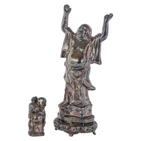 Chinese Silver 925 Overlay Buddha Statues 2pc LOT