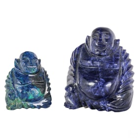 Chinese Carved Azurite Sodalite Buddha Figures LOT