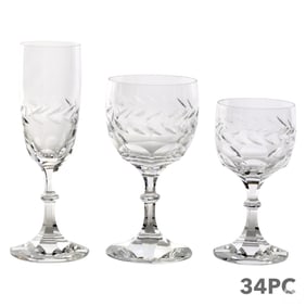Lalique Beauharnais French Crystal Goblet 34pc SET