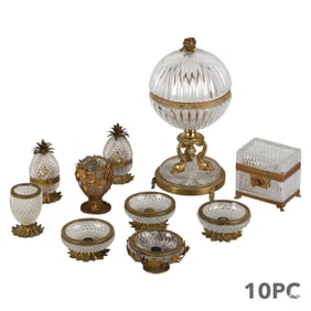 French Bronze Mounted Crystal Box Compote 10pc LOT