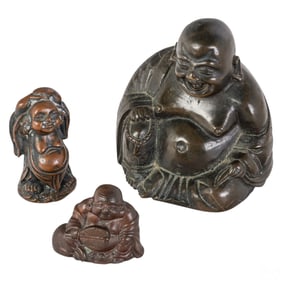 Chinese Bronze Buddha Deity Figure Statues 3pc LOT