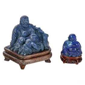 Chinese Lapis Lazuli Buddha & Snuff Bottle 2pc LOT