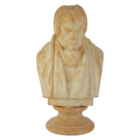 Antique Carved Marble Portrait 15" Bust Sculpture