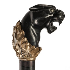 Antique Silver and Black Onyx Panther Walking Cane