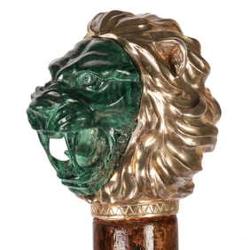 Sterling Silver & Malachite Lion Head Walking Cane