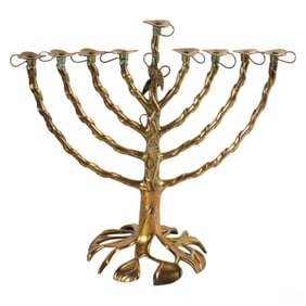 Fred Spinowitz Judaica Tree Branch Brass Menorah
