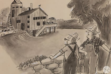 Barney Tobey 1906-1989 Farmer Cartoon Illustration