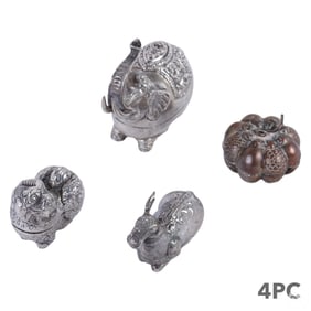 Elephant Foo Dog Goat Pumpkin Silverplate Box LOT