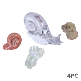 Daum Crystal Snail & Shell Paperweight 4 Piece LOT