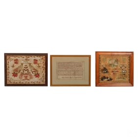 Antique Schoolgirls Needlework Sampler 3 Piece LOT