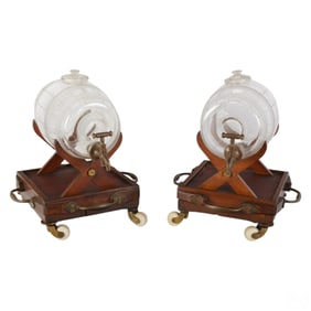 Antique English Glass Wine Barrel on Trolley PAIR